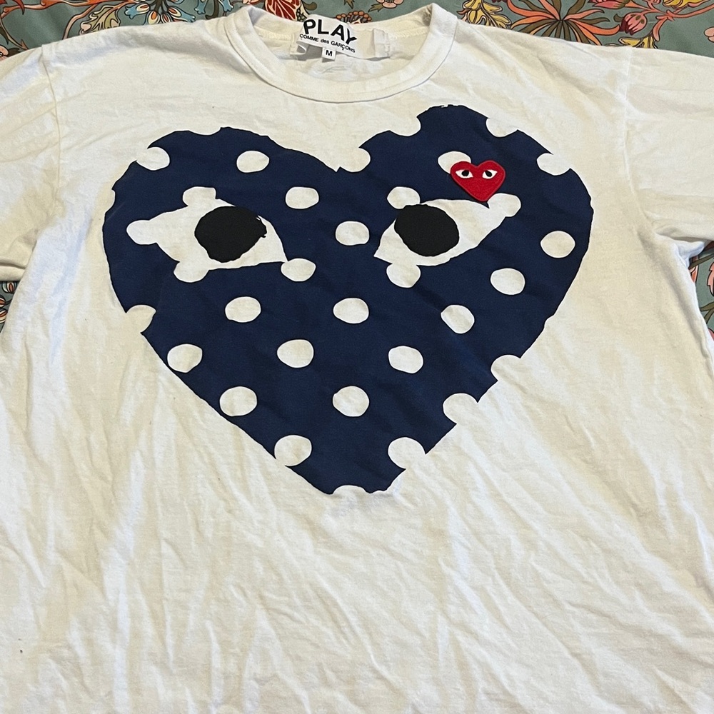Comme des Garcons PLAY Kids Heart Polka Dot Tee - White and Navy